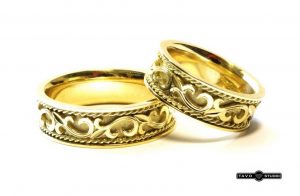 Vestuviniai žiedai Nr.174 (iš geltono aukso, su pasirenkamu dekoru)