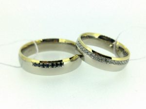 Vestuviniai žiedai Nr.261 (iš dviejų spalvų aukso, puošti brangakmeniais)